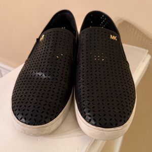 Michael Kors Keaton Slip-On Women’s Sneaker Lasered Leather Flat Shoes Black 9.5